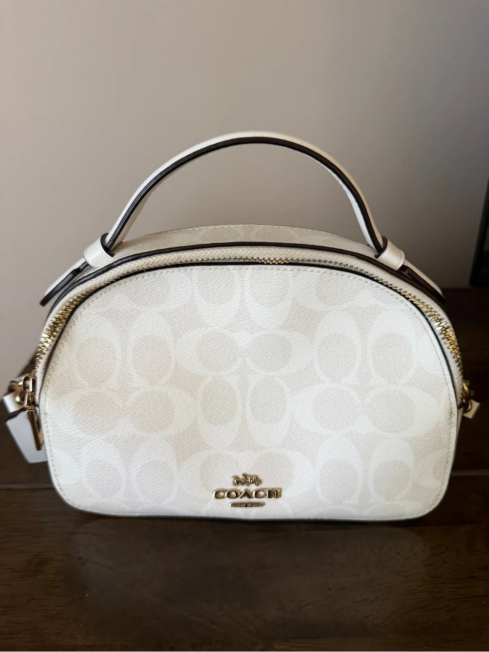 Coach White Signature Dome Satchel with Gold Logo